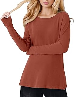 Camiseta de manga larga para mujer, manga larga, cuello redondo, manga larga, tallas grandes, blusas de verano, marrón, 3XL