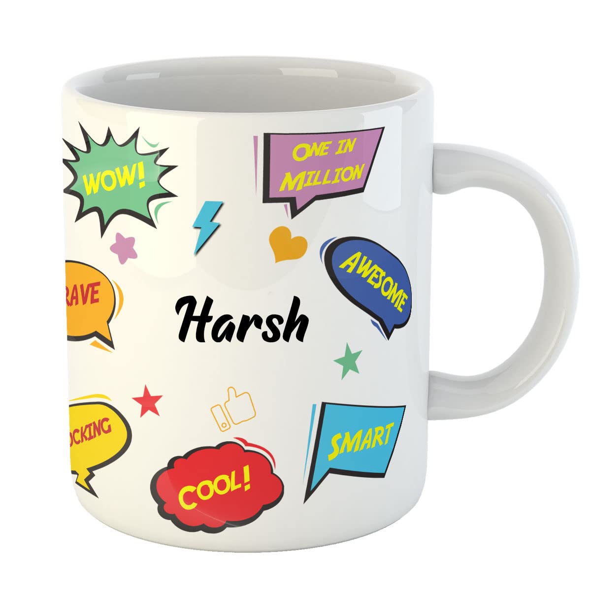 ASHVAH Personalised Name Coffee Mug / Cup for Kids, Adult, Friends, Brother Sister, Happy Birthday Return Gift, Name -Harsh 2