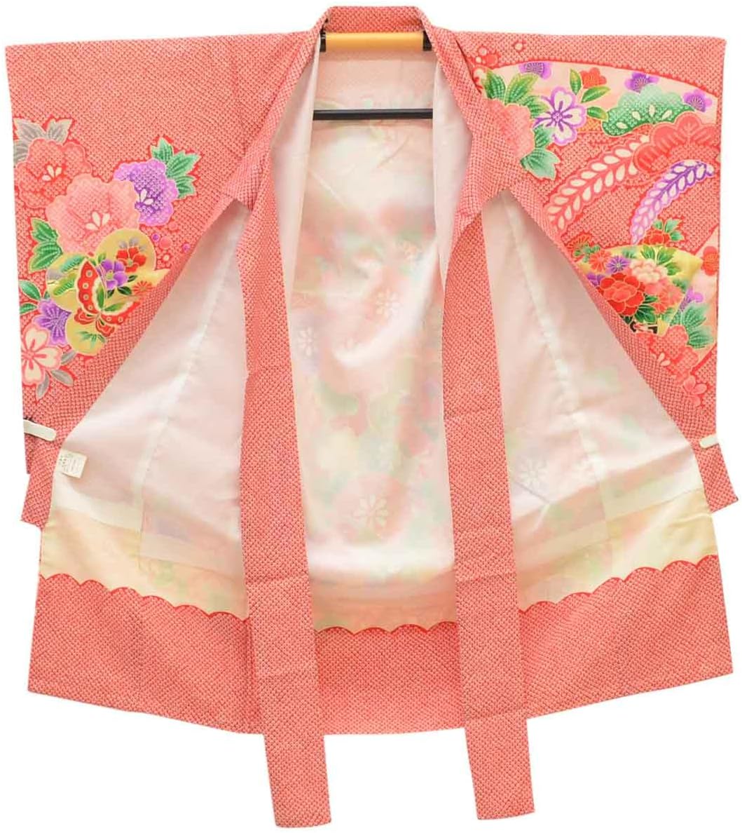 [着物ひととき] 中古着物 長襦袢 女の子 正絹 赤 身丈99cm 裄丈74cm お宮参り 産着 一つ身 仕立て上がり 色系 まり