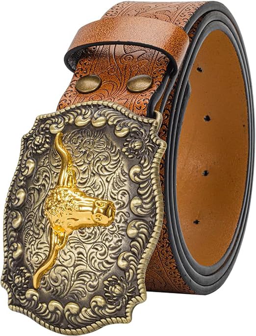 Image of Western-Cowboy-Leather-Belts for Women Turquoise-Oval-Buckle Embossed Belt