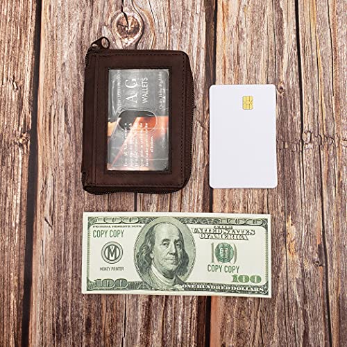 Image of AG Wallets Mens Zip Around Leather Wallet with Inserts (Brown)