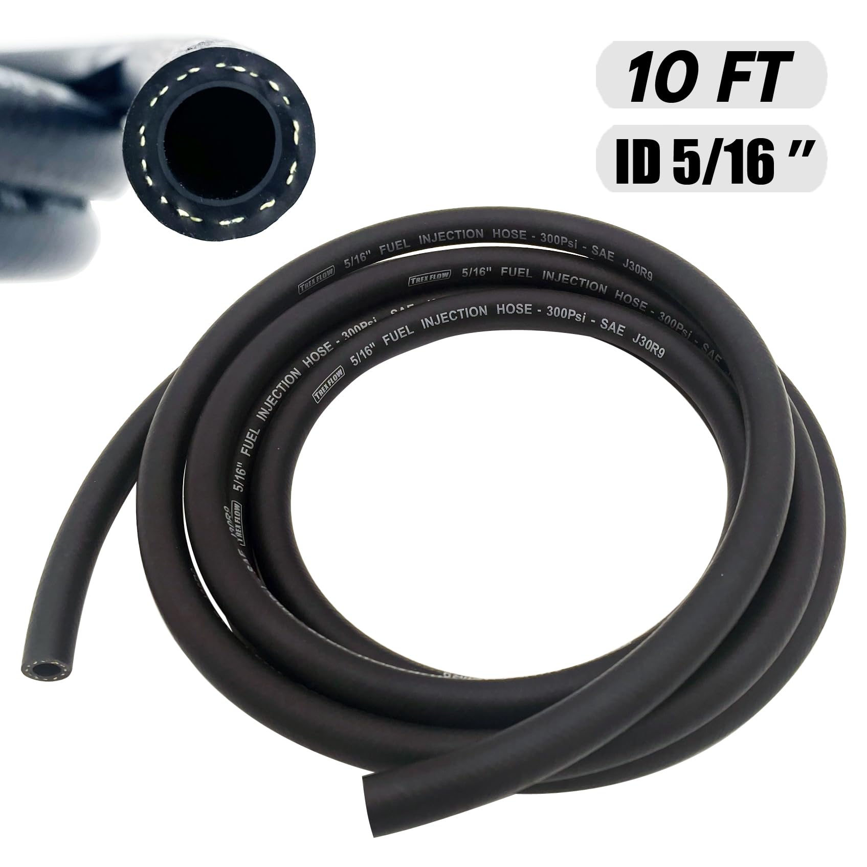 Manguera de Combustible SAE 30R9 de 5/16" y 10 pies de Largo. Manguera de Combustible con Cierre a presión de Alta presión SAEJ30R9 de 300 PSI (10 pies, 5/16" de diámetro Interior)