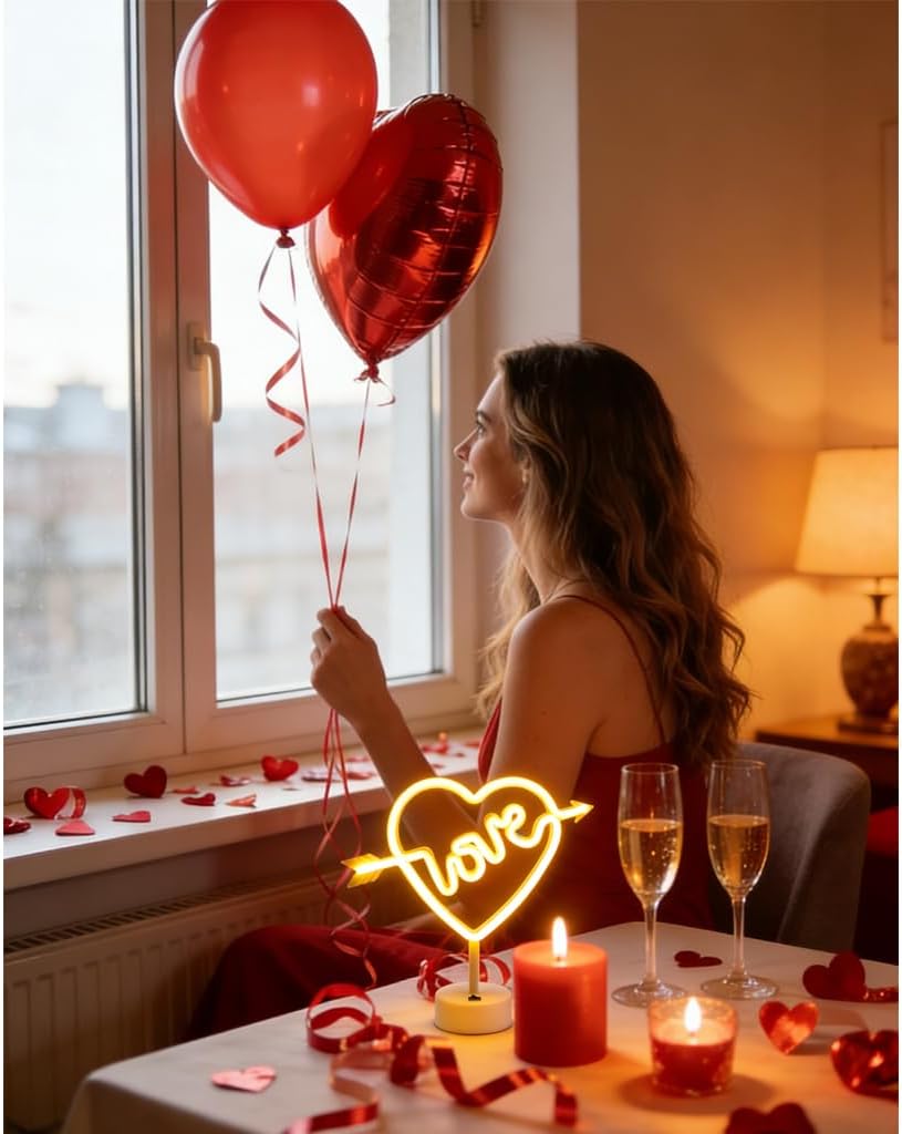 LOVE Heart Shaped Neon Night Light - USB/Battery Operated, Switch Control Desk Lamp for Bedroom Living Room Decor Gift ,Valentine's Day Wedding Party Decor Gifts for Women Friends Kids (Warm Love)