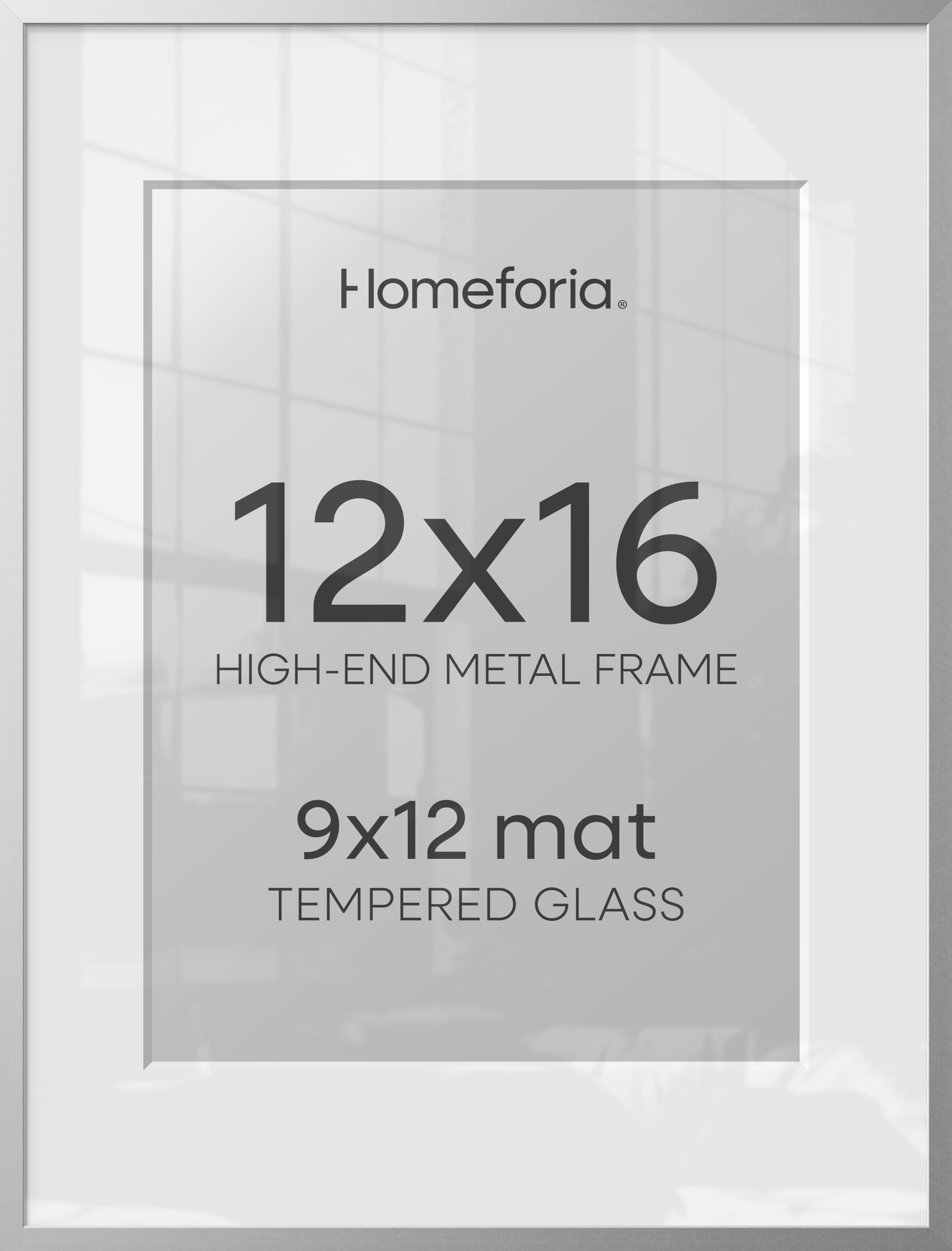 Homeforia 12x16 Silver Picture Frame, High-End Metal, 9x12 Mat, Glass | High End Aluminum, Tempered Glass, Acid-Free 9x12 Removable Mat, 12x16 in Edge-to-Edge Display 16x12, Wall Kit, Set Of 4