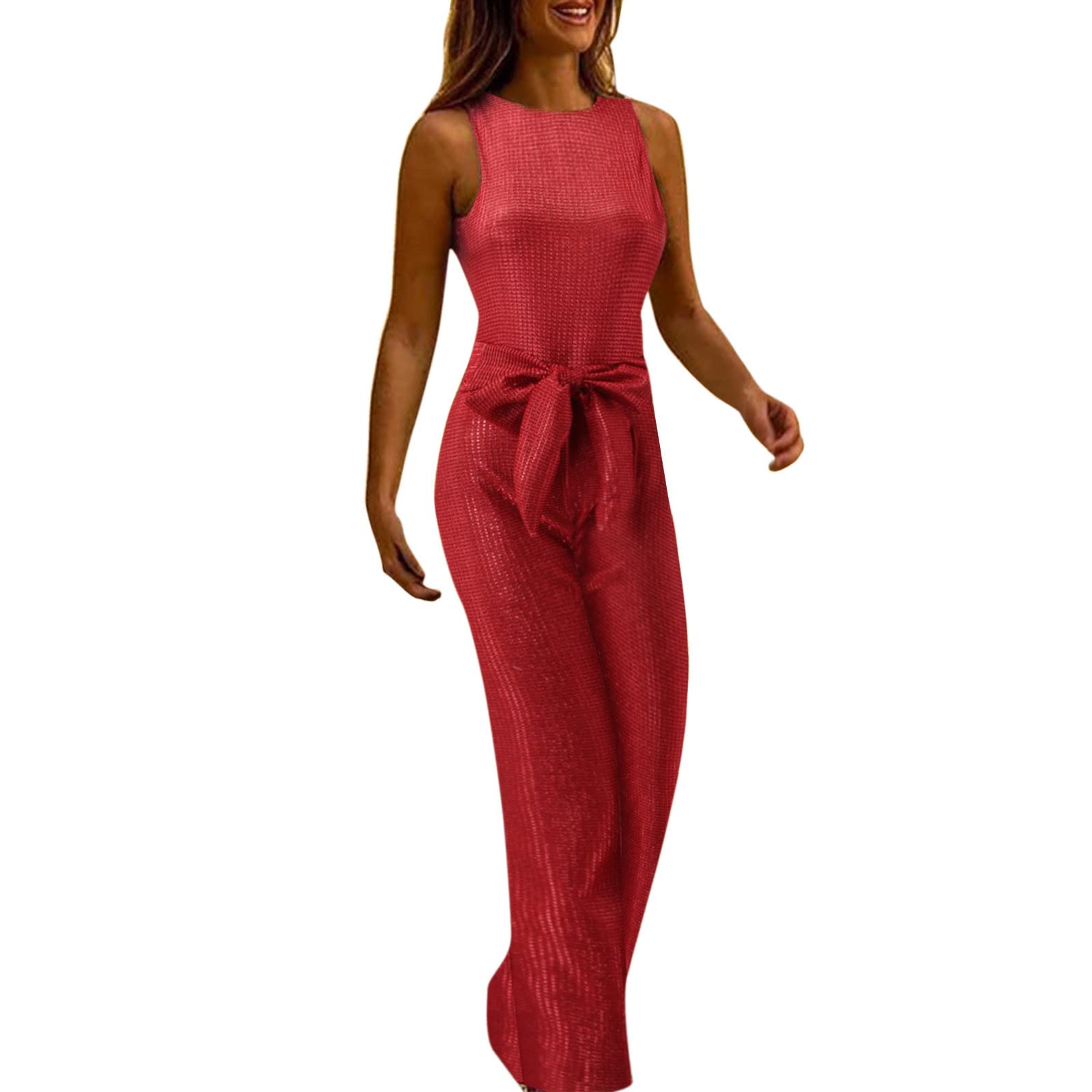 Combinaison élégante pour femme - Sans manches - Paillettes - Sexy - Dos nu - Combinaison une pièce - Jambes larges - Salopette festive - Tenue de soirée Onesie