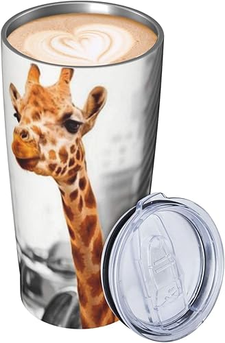 Miniatura 3 de ASEELO Giraffe in New York - Vaso de acero inoxidable de 20 onzas con tapa y popote taza de café al vacío de doble pared vaso de café aislado para