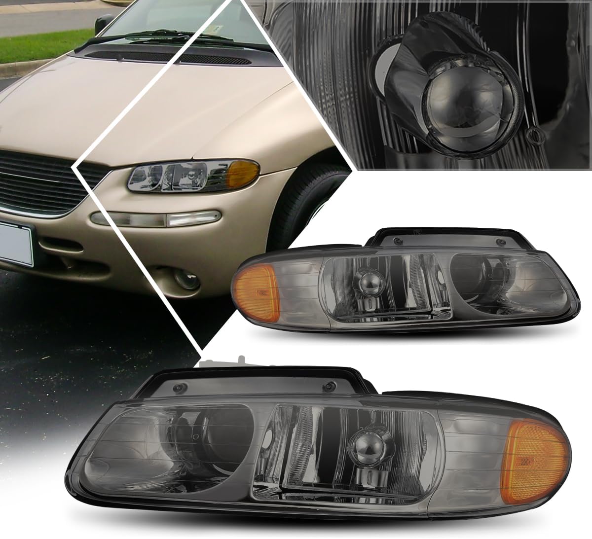 PM PERFORMOTOR Projector Headlight(Headlamp) Assembly Set Compatible with Caravan Town&Country 96-99/Amber Corner