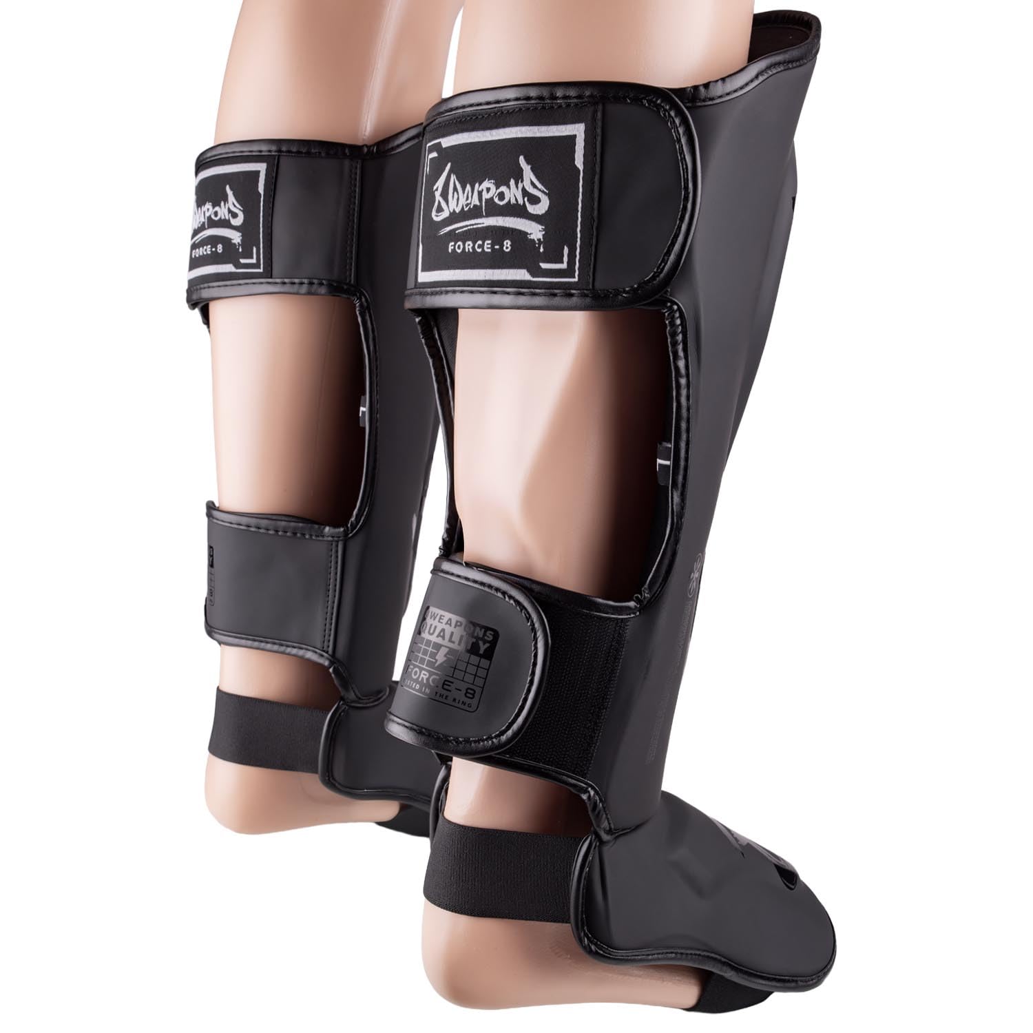 8 WEAPONS Schienbeinschoner Force 8, Schwarz-matt, Training, Sparring & Wettkampf, Hochwertiges Kunstleder und perfekte Dämpfung, Muay Thai, K1, MMA, Karate & Kickboxen
