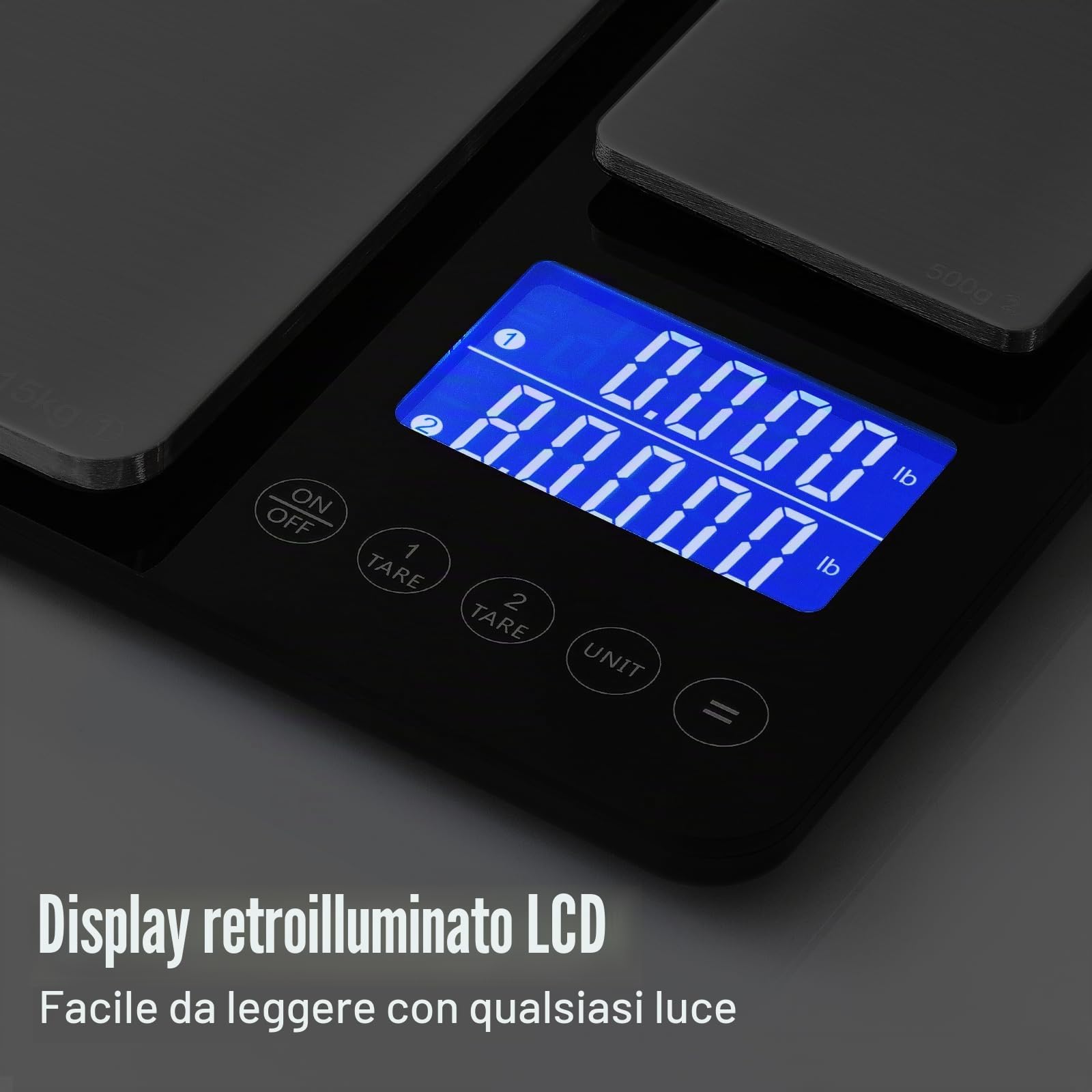 KitchenTour - Bilancia digitale per alimenti, per cucina, 0,0 g/15 kg, doppia piattaforma, bilancia da cucina intelligente di precisione, peso digitale in grammi e once, per cucinare a casa, preparare