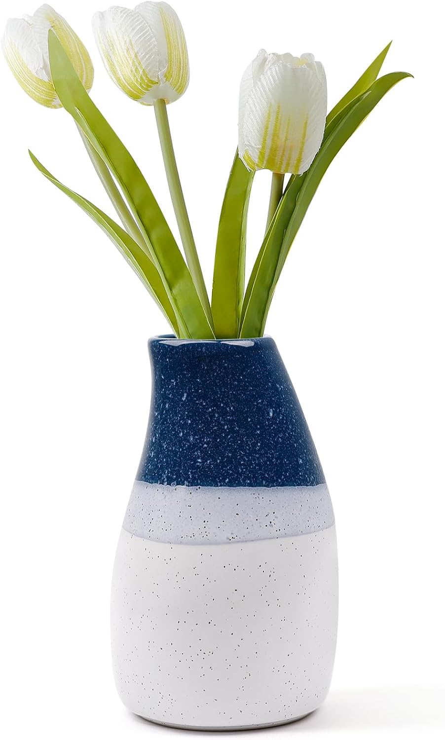 Ceramic Vase   5.9  Tall Handmade Blue and White Glazed Pottery for Home Decor   Modern Asymmetrical Flower Vase for Living Room, Shelf, Table Centerpiece   18oz / 500ml