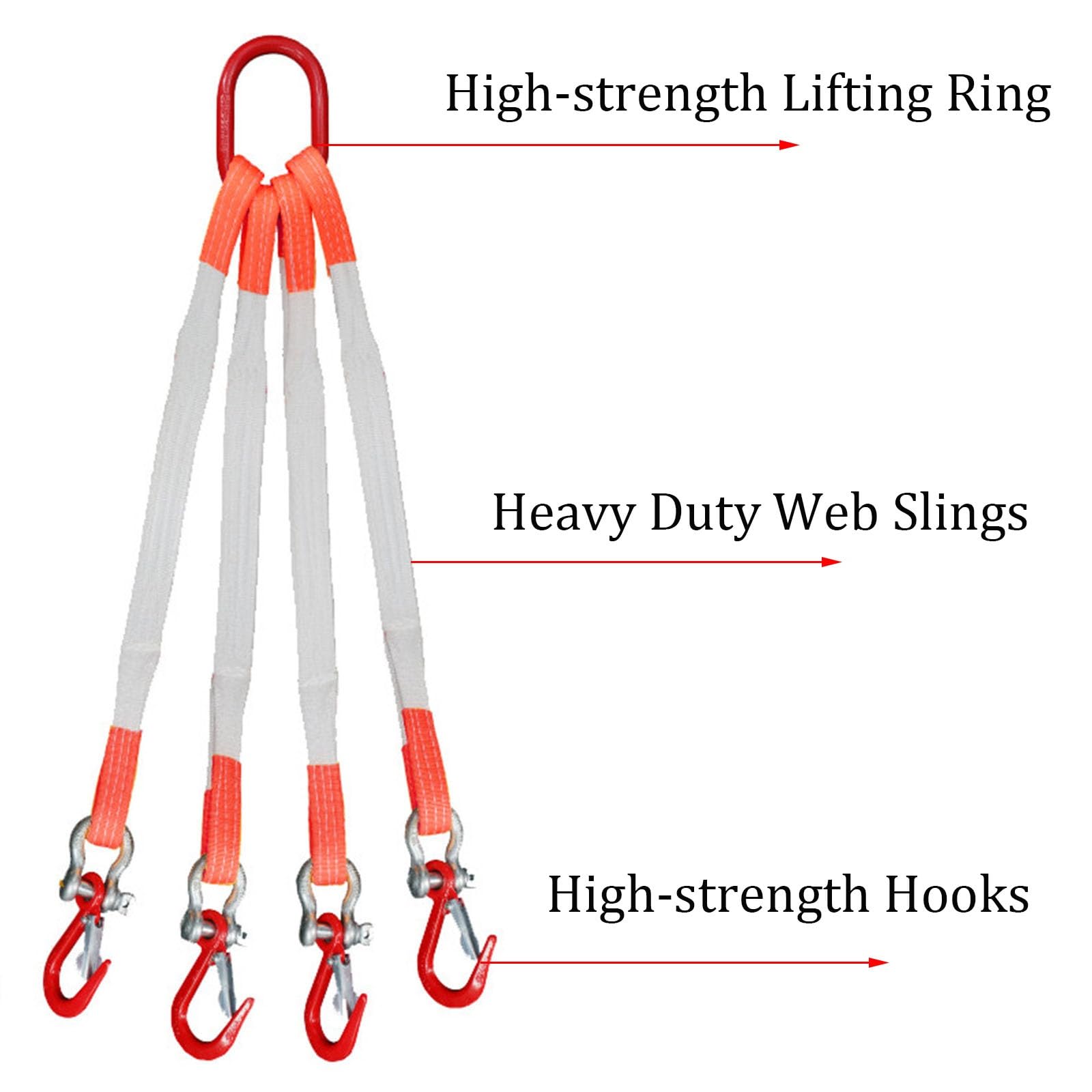 4-Strang-Hebeschlinge mit Haken, 2-Tonnen-Polyester-Hebeschlinge, Anschlagmittel für Heberinge, robuste, Flexible Hebeschlinge für Motoren, kleine Fabriken.(4.92ft/1.5m)