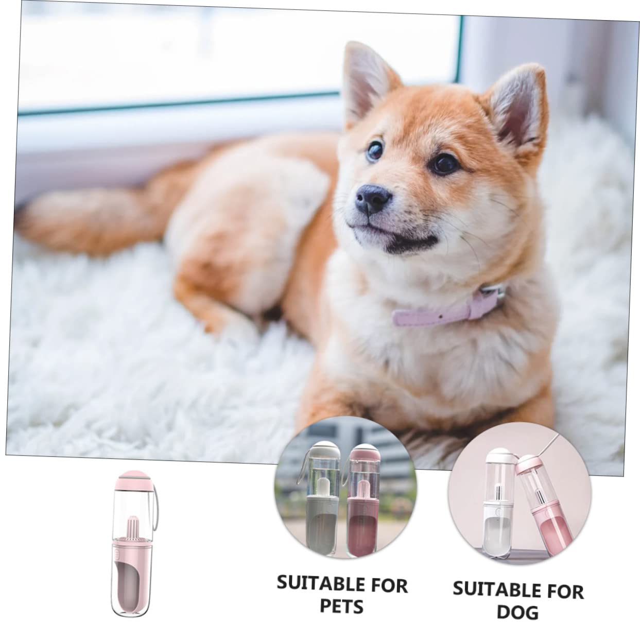 POPETPOP Portable Dog Water Bottle with Strap Travel Pet Water Dispenser for Dogs and Cats Wide Opening Design High Strength and Sturdy for Outdoor