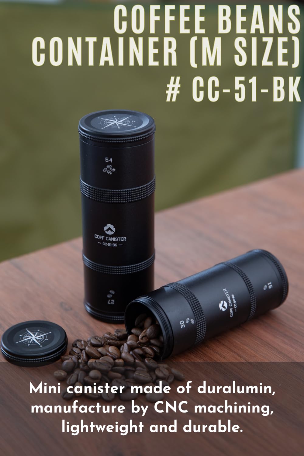 camping moon CAMPINGMOON Coffee Canister 2-Stage CNC Cutting Duralumin Black CC-51-BK, Silver - Image 2