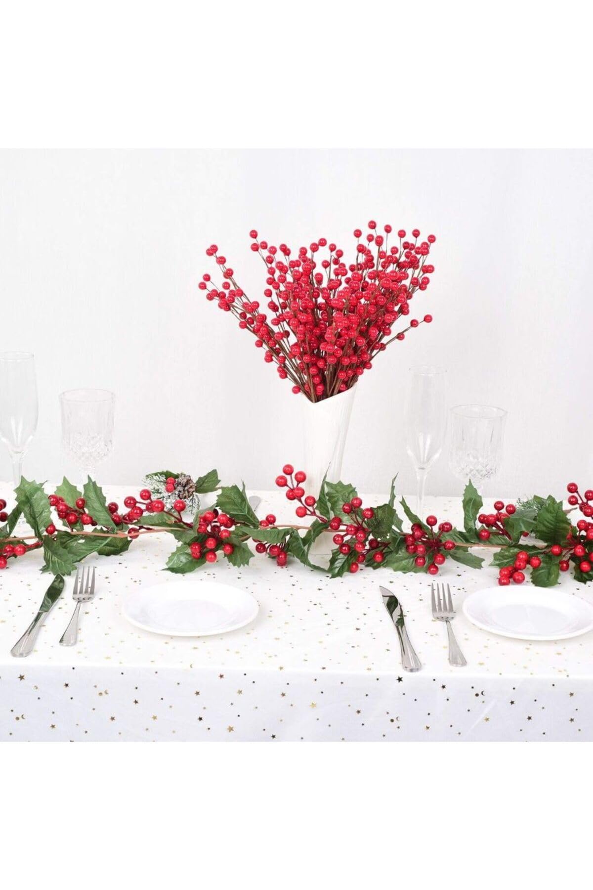 Yenigeldi 1 Adet Kokina Red Berry Yılbaşı Çelenk, Ev Şömine Parti Kış Noel Yılbaşı Süsü, Yeşil