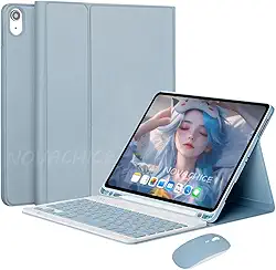Capa Para Tablet, Capa + Mouse e Teclado Magnético Bluetooth Destacável Para IPad 9ª/ 8ª /7ª Geração (Azul Enevoado, Teclado comum)