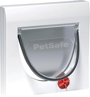 PetSafe Staywell Classic Cat Flap, 4 Closure Options, Magnetic Closure, for Wood, Glass, PVC, Brick Walls, Easy to Install, Weatherproof, with Tunnel, Silver, White product image