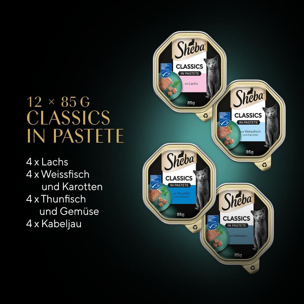 SHEBA Schale Nassfutter Multipack Classics in Pastete Fisch Variation MSC-zertifiziert 6 x 12 x 85g