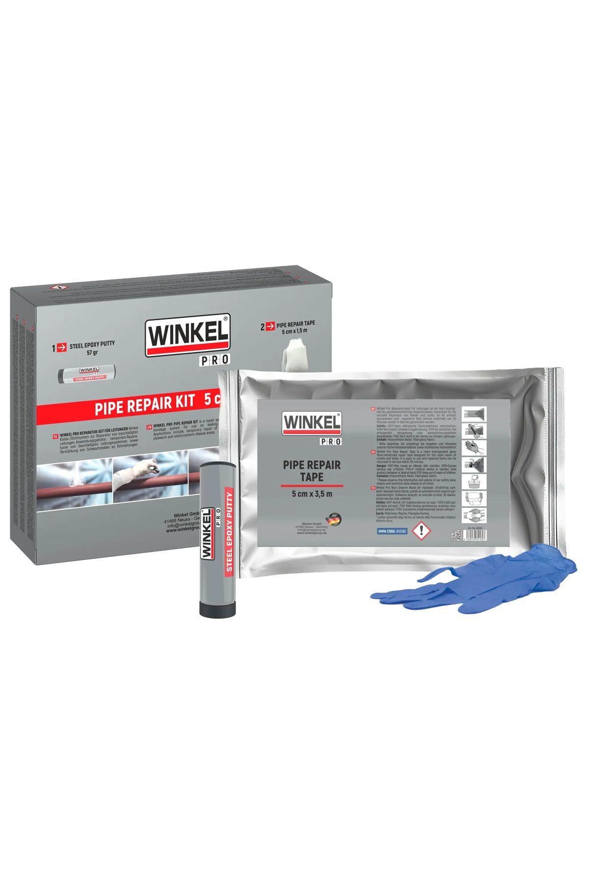 Winkel Pro Epoksi Boru Tamir Kiti – Sıhhi Tesisat Su Kaçakları ve Çatlak Borularda Hızlı Onarım (5CM X 3,5M)