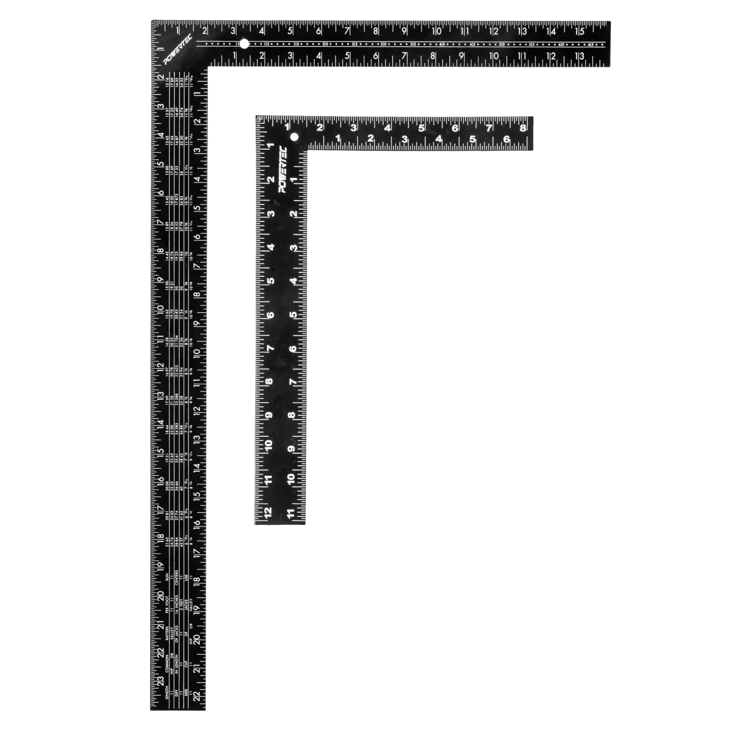 POWERTEC 80037 - Juego de 2 piezas cuadradas de carpintero de 16 x 24 pulgadas con mesas de viga y regla de ángulo recto de 8 x 12 pulgadas para carpintería, carpintería, construcción, bricolaje