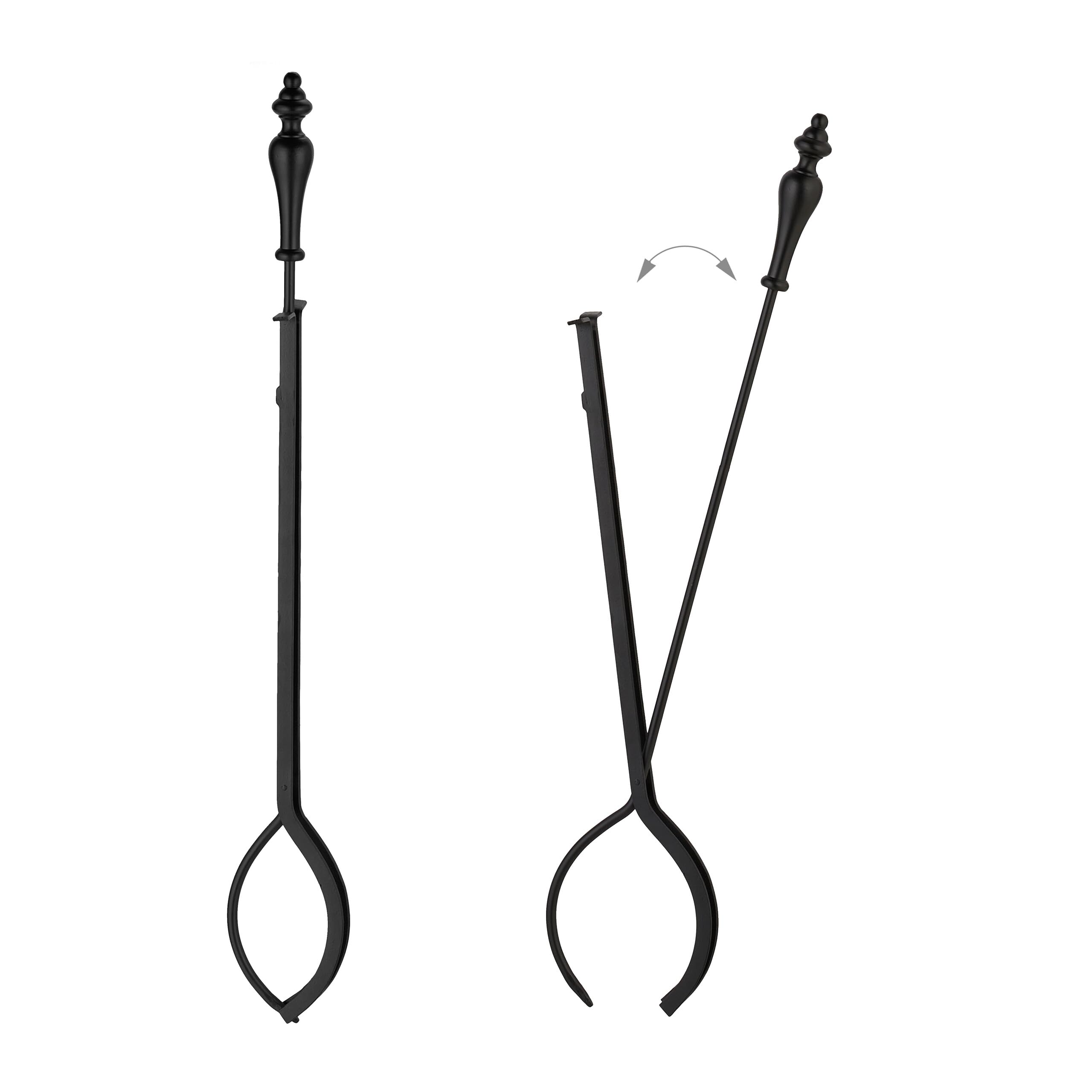 Relaxdays Serviteur pour cheminée Lot de 5 pièces Tisonnier Pelle Balai à Cendres Pince Support Noir