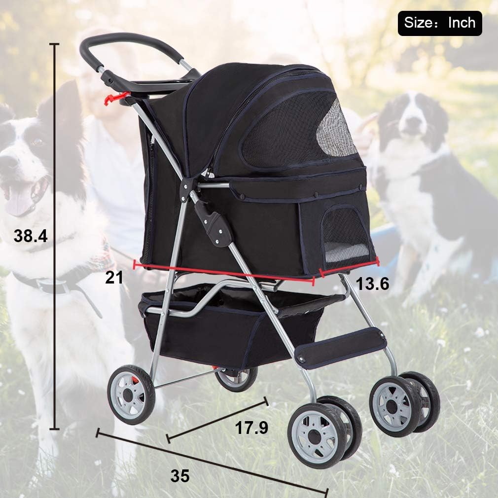 BestPet Pet Stroller Cat Dog Cage Stroller Travel Folding Carrier,Black : Pet Supplies
