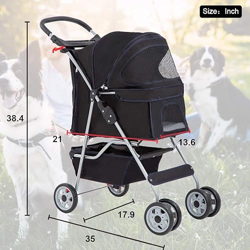 Miniatura 7 de BestPet Cochecito para mascotas, gato y perro, jaula de viaje, plegable, color rosa