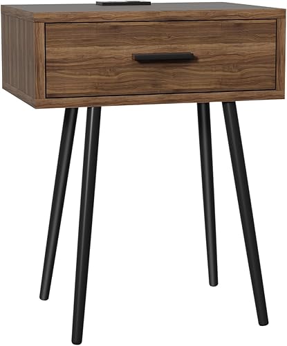 Mesita de noche con puerto de carga y cajones de madera, perfecta para mesa auxiliar pequeña, mesita de noche - Mesa auxiliar, cómoda para