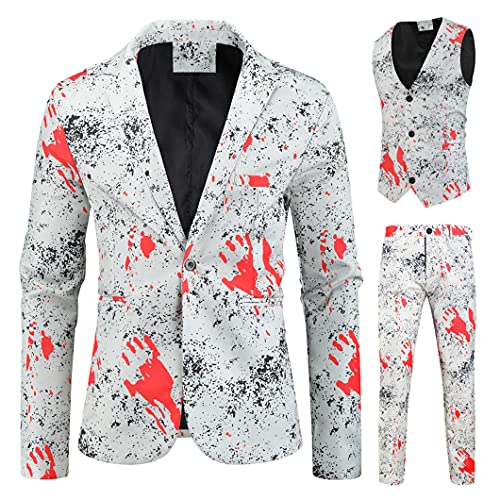 Men's Christmas Printing Wedding Party 3 Pieces Suit Set Pants Vest Trousers3