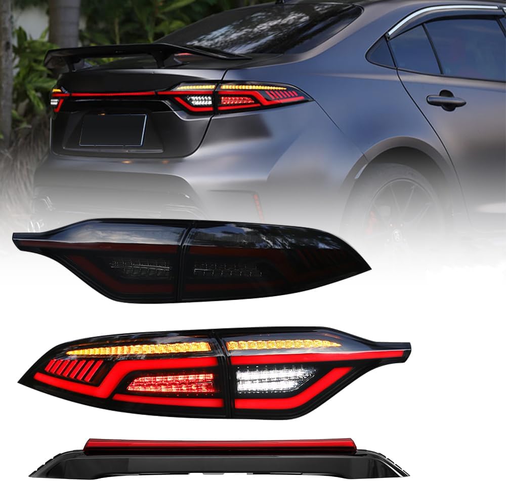 T T-ABC New Taillight Compatible with Toyota Corolla Tail Light 2020-2026 L LE SE Nightshade XSE XLE Apex Edition Hybrid Rear Lights Spoiler Trunk Accessories Custom Back Replacement (T1R Sedan)