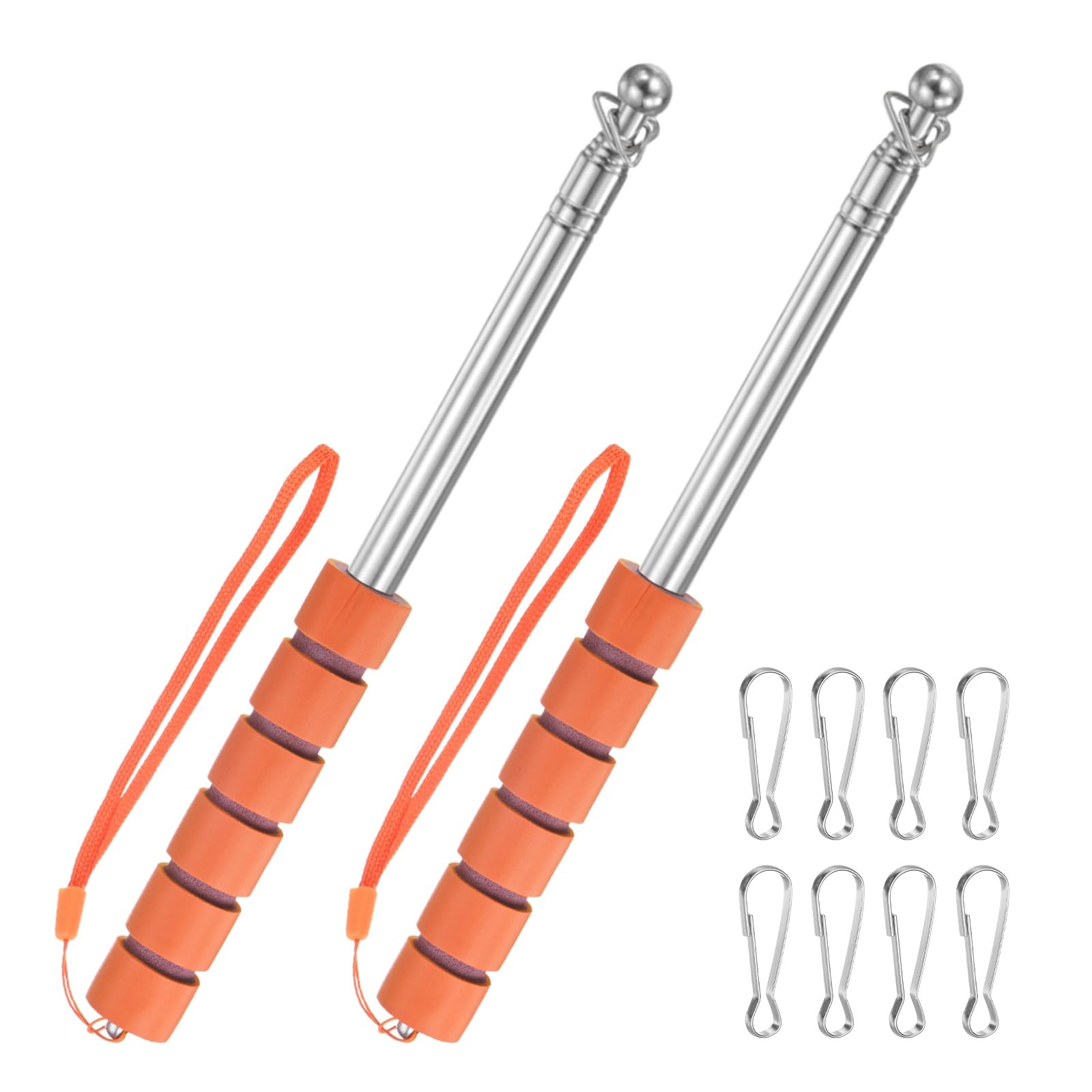 M METERXITY 2-Pack Telescopic Handheld Flagpoles, 3.9ft/1.2m Stainless Steel Handheld Portable Extendable Flagpoles with Anti-Slip Grip for Guide/Teachers/Festival, Guide Flag Pole [Orange]