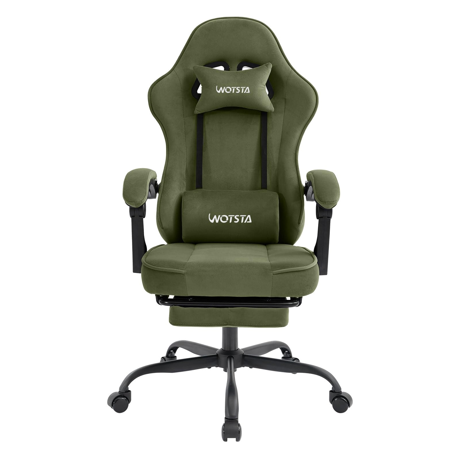 WOTSTA Gaming Chair for Adults, Ergonomic Gaming Chair with Footrest, Lumbar Support and Headrest, Adjustable Height computer chairs gaming, fabric gamer chair for Home Office, Green