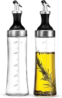 Olive Oil Dispenser Bottle, 2 Pcs Glass Oil and Vinegar Dispenser Set with 2 Stainless Steel Pourers, 17 Oz Glass Oil Bottle for Kitchen (500ml)