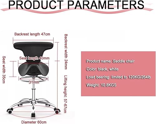 Miniatura 3 de Taburete giratorio de piel sintética ajustable con ruedas, silla de salón de belleza, altura ajustable de 264 libras, capacidad de carga de 264
