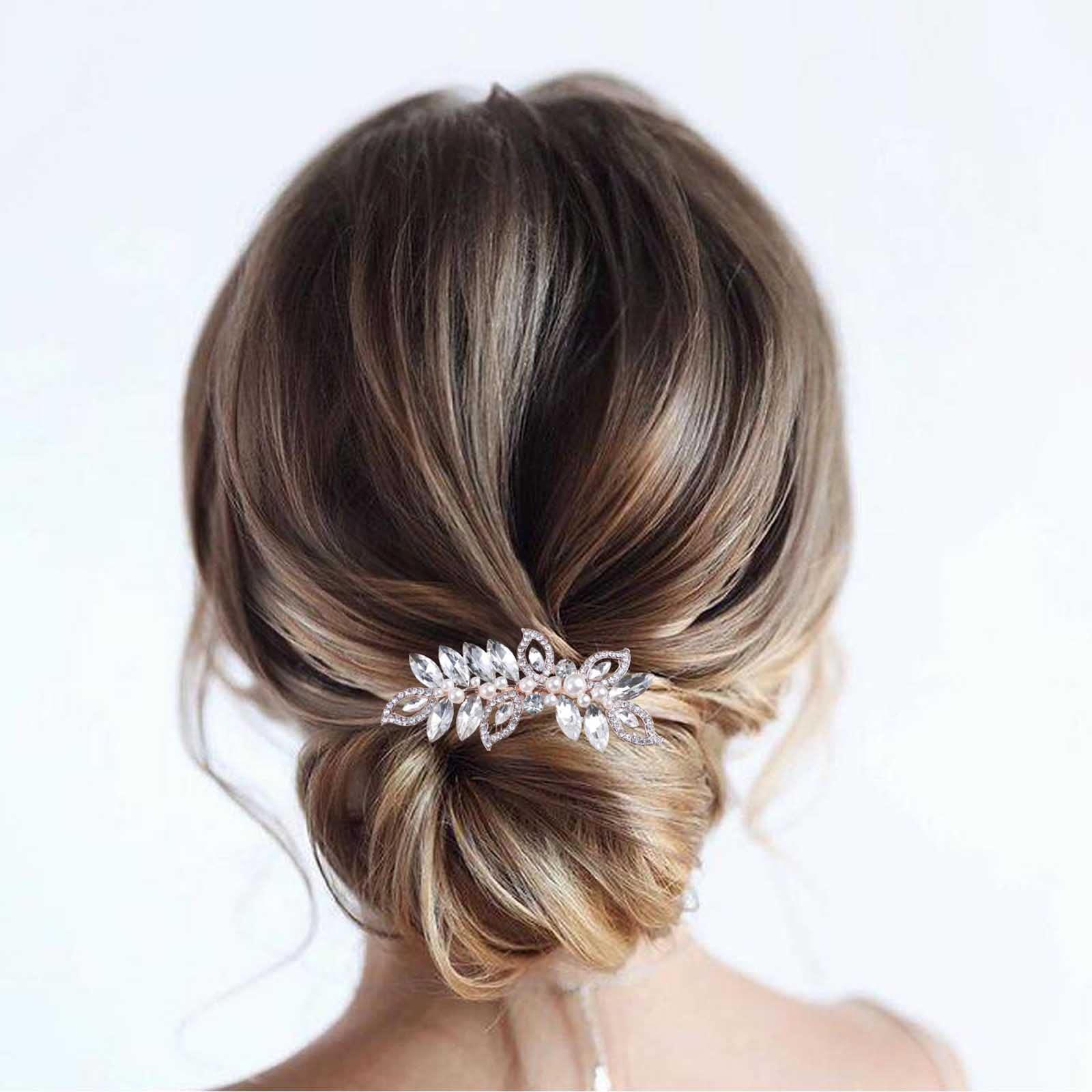 Pettine per capelli con foglia di fiore a vite decorata con strass e Pettine per capelli con foglia di fiore a vite decorata con strass e