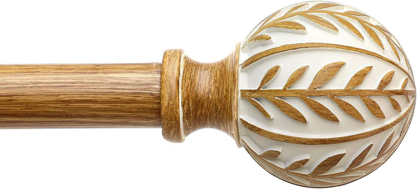 Boho Wood Curtain Rods for Windows 48 to 84 inch,1" Adjustable Heavy Duty Window Curtain Rod with Imitation Wood Grain Finials,Rustic Decorative Drapery Rods Set,Size:36-88'',Maple Wood 36'' - 88'' (1 Pack) Maple Wood