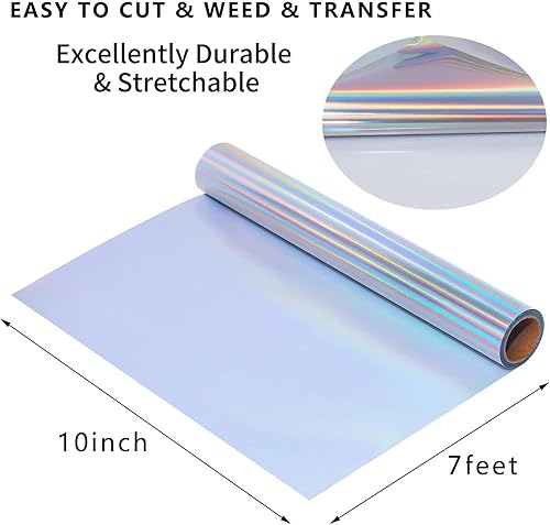 Miniatura 2 de Paquete de vinilo reflectante de transferencia de calor HTV de 12 pulgadas x 7 pies para camisetas, vinilo reflectante arcoíris para planchar
