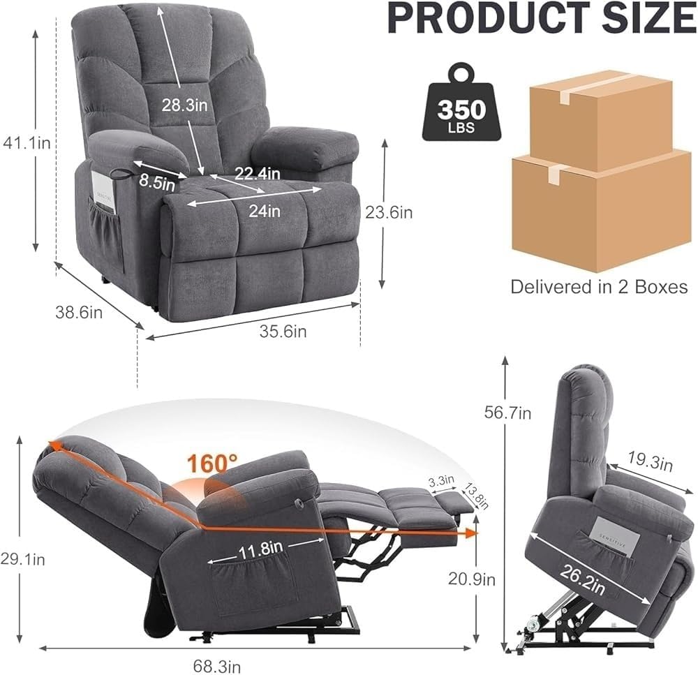 Electric Lift Recliner Chair with Massage USB Port Cup Holders Lay Flat Adjustable Lounge Reclining Sofa for Adults Home Theater Seating
