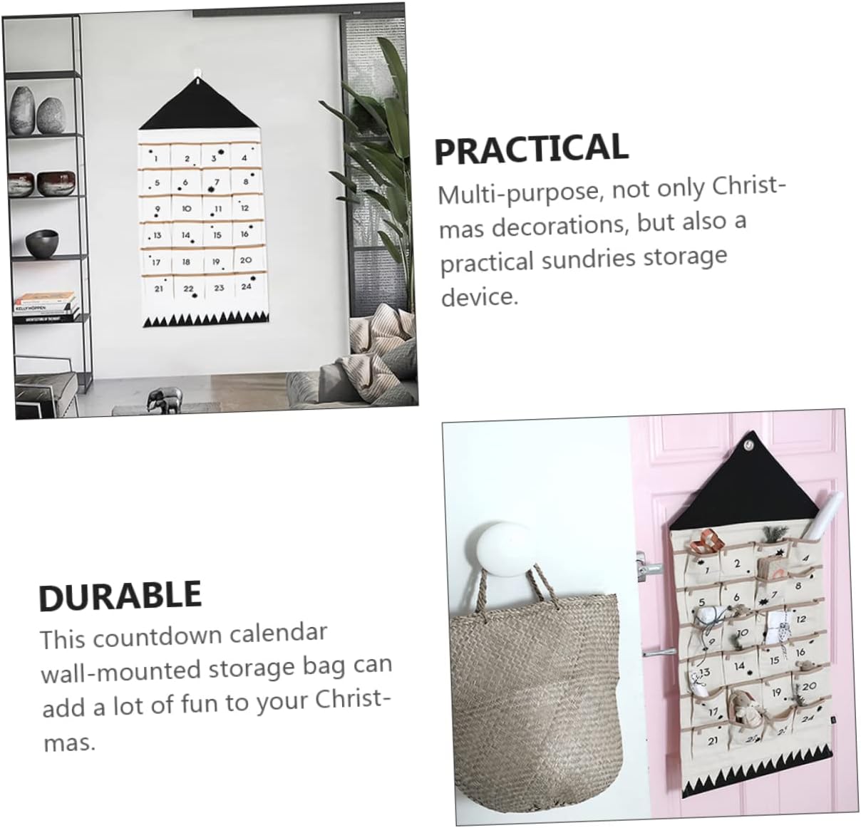 2pcs Christmas Wall Hanging Storage Bag for Advent Calendar Multi-purpose Decorative Organizer for Home for Holiday Decorations and Sundries Storage