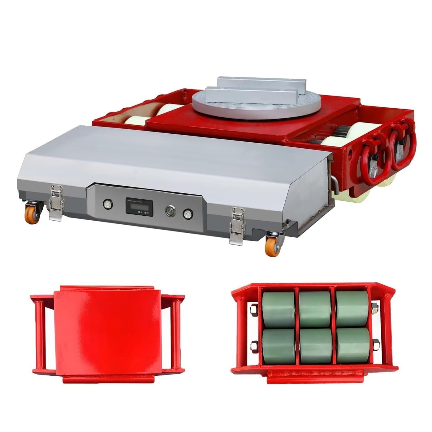 Heavy Duty Electric Machinery Mover - 360° Rotating Industrial Dolly with 6C Wireless Remote - for Factory and Warehouses(30ton+Auxiliary Wheels)
