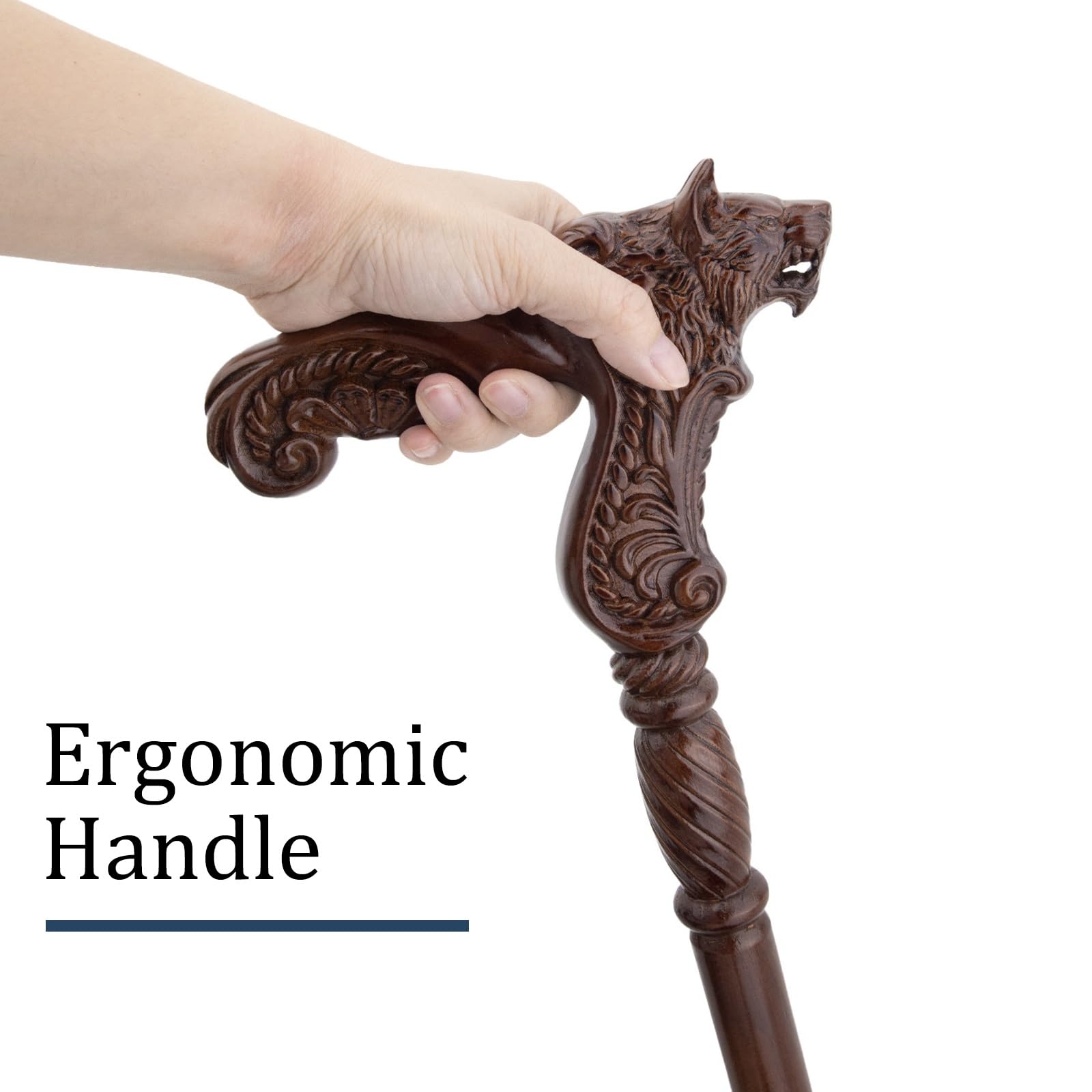 Bastoni da Passeggio in Legno con Motivo a Lupo, con Impugnatura Ergonomica e Punta In Gomma Antiscivolo Bastone Decorativo di Lusso per Uomo e Donna Cospaly 94 Cm