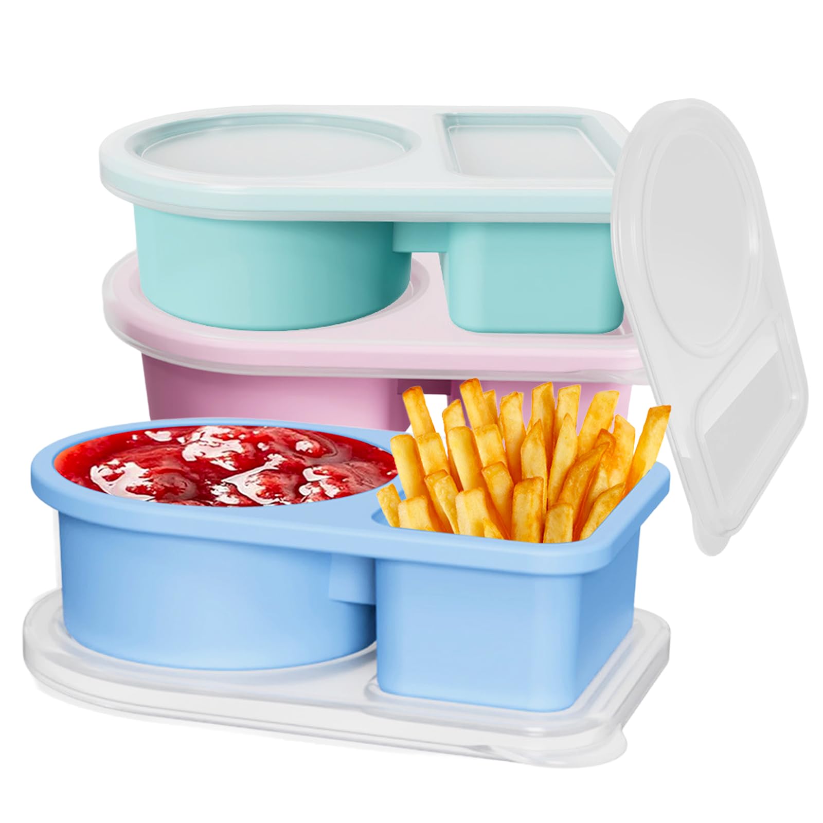 HXSYKJDM Snack Box with Compartments, 3 Pcs Silicone Snack Box with Lids