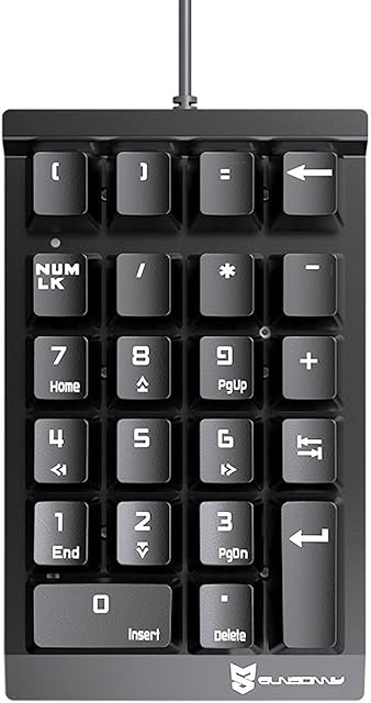 Qisan Mechanical Numeric Keypad 22 Keys Blue Switch Mini Wired Gaming Numpad Extended Layout for Cashier-Black