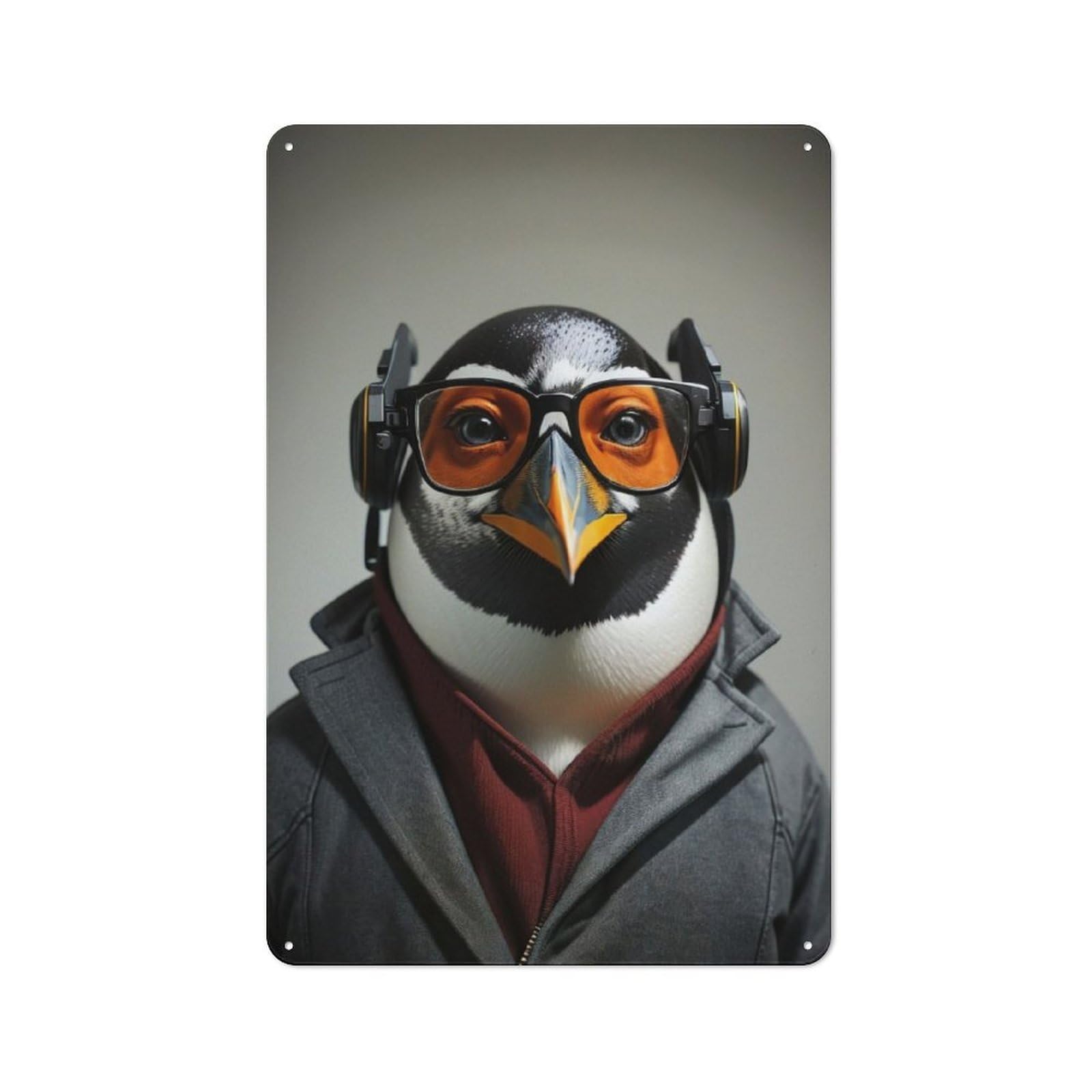 Detective Penguin Rustic Tin Sign 30x20cm for Living Room Or Hallway, A Metal Wall Feature for Living Rooms And Hallways