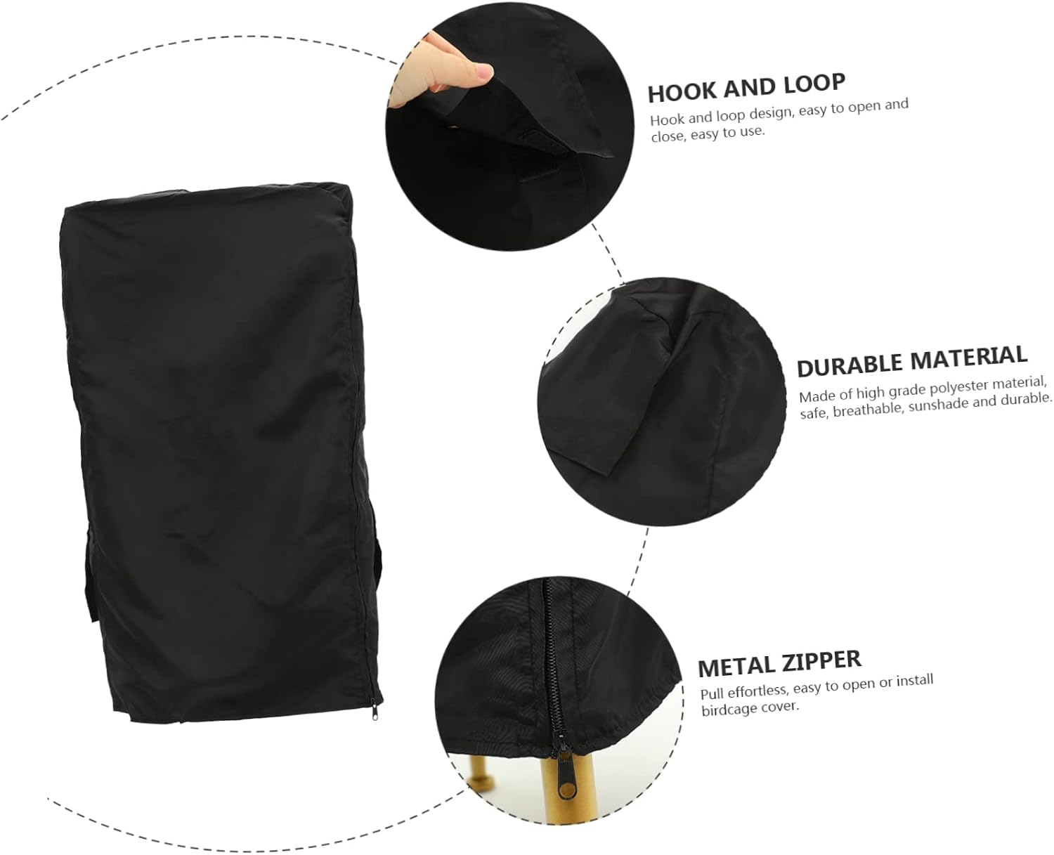 Sun Block Cage Protective Cover for Birdcages Black Polyester Bird Cage Cover with Breathable Windproof Rainproof Features for Parrots and Cockatiels Easy to Install and Wash Dust