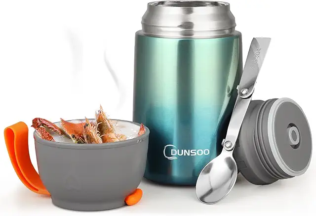 DUNSOO 650ml Thermo-Lunchbox aus Edelstahl - Grün - Ideal für Speisen