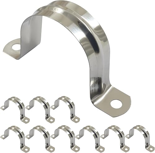 Miniatura 15 de Hordion 10 piezas 2" Correa de dos agujeros con soporte en U, correa de tubo rígida M50 de acero inoxidable con abrazadera de conducto para fijación
