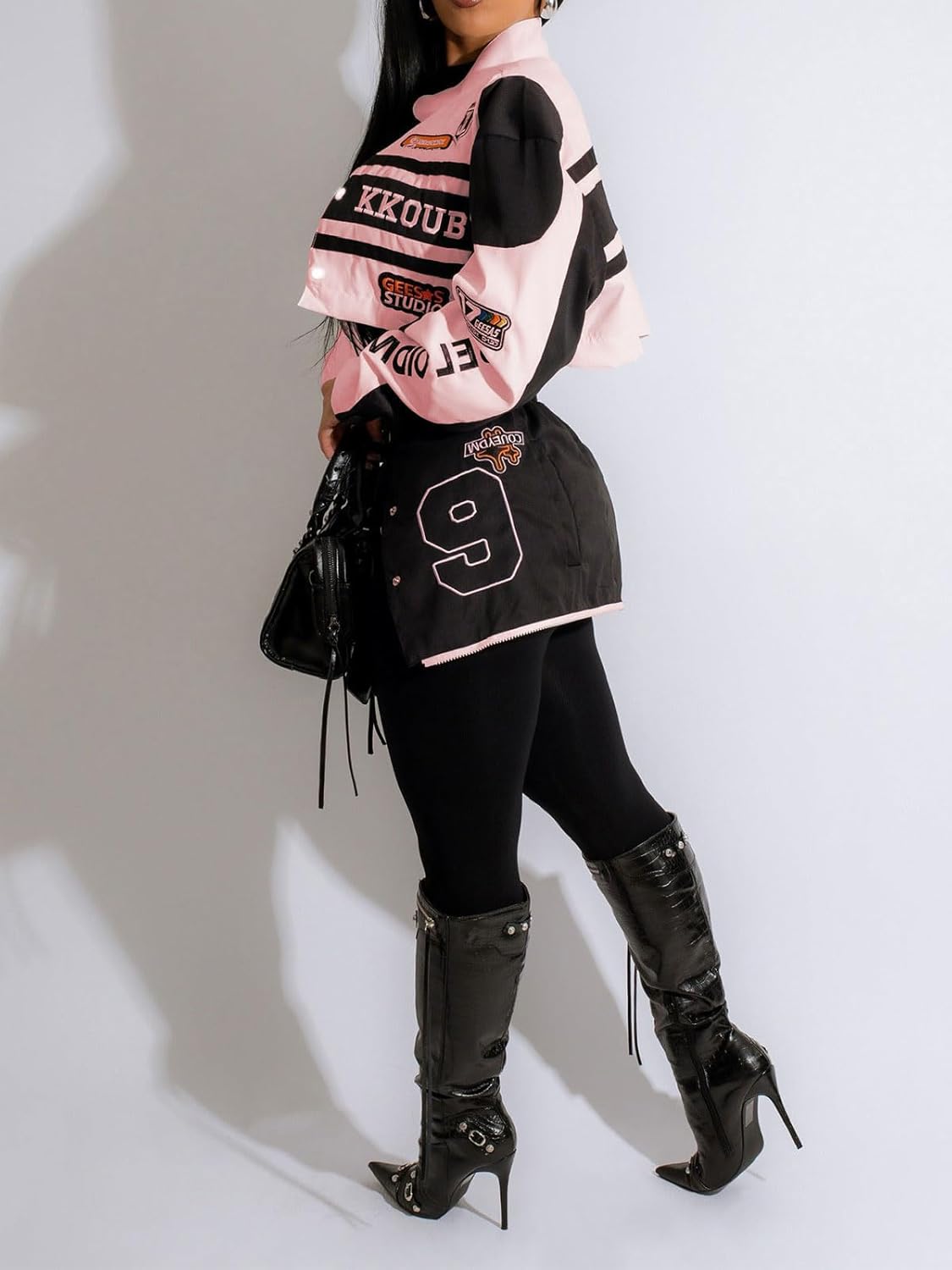 KANSOON Varsity Jacket Women Motorcycle Racer Detachable Letter Graphic Jackets Vintage Color Block Baseball Coat - Image 5