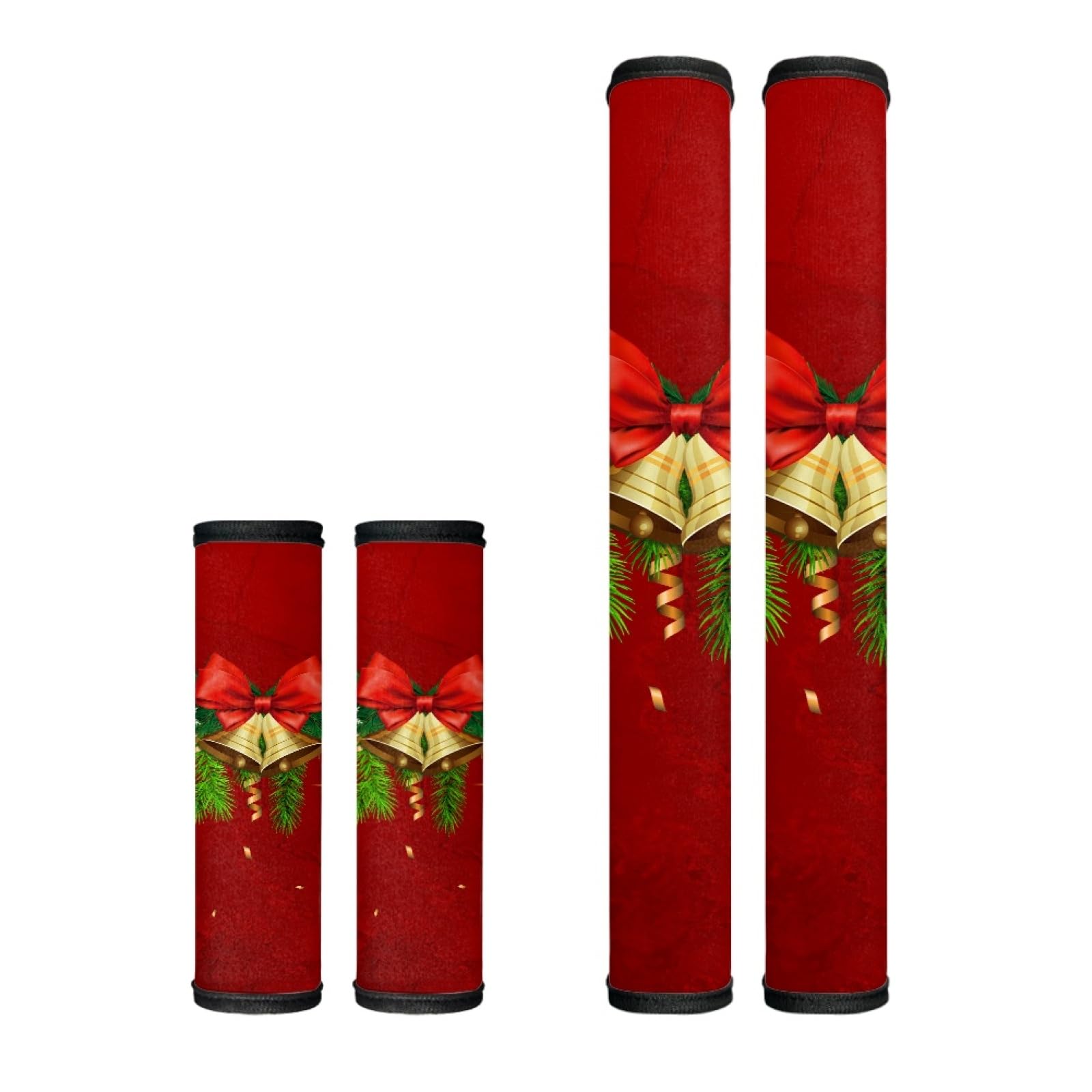 Dreaweet Christmas Bow with Bells Print Refrigerator Handle Covers Set of 4