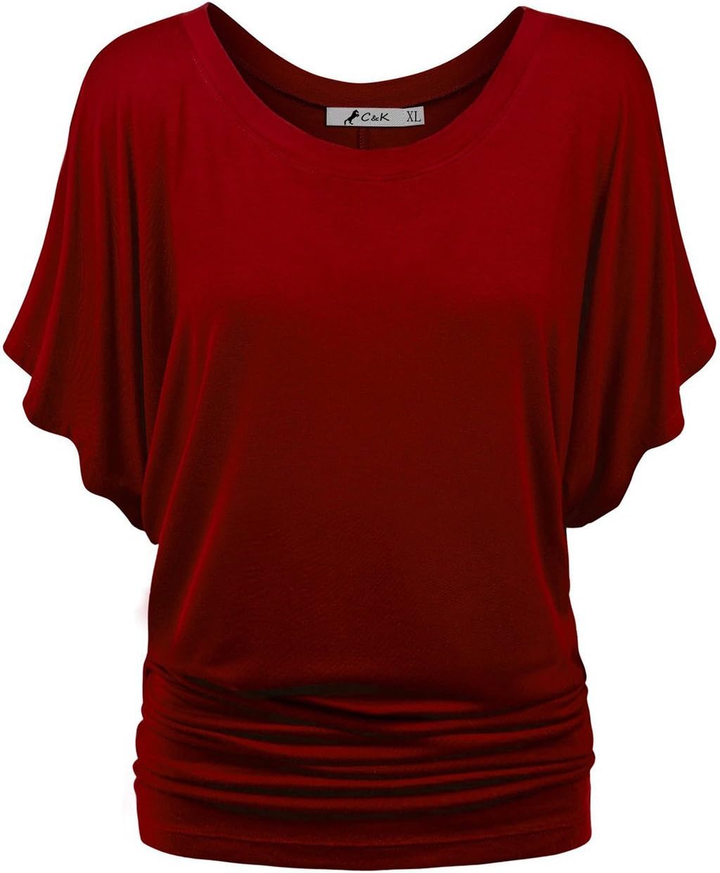 CK Womens Short Sleeve Fold Waist Dolman Drape Top Blouse Tshirt (S, Wine)