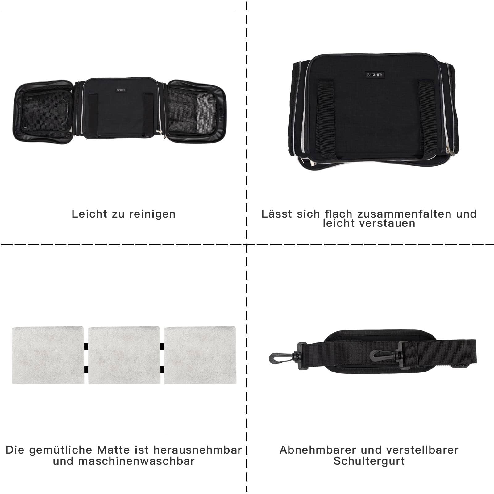 BAGLHER Trasportino per gatti, approvato dalle compagnie aeree, trasportino morbido laterale per animali domestici, da viaggio, 5 lati, porte aperte, 3 lati, espandibile, pieghevole, con imbottitura